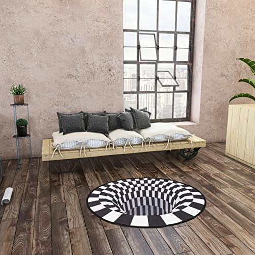 BESPORTBLE Floor Rug Circle Rugs Carpet 2ft Small Oval Floor Mat Sunken Visual Effect Black- White Carpet Pet Lying Mat Porch Insole Home Decor 60x39CM