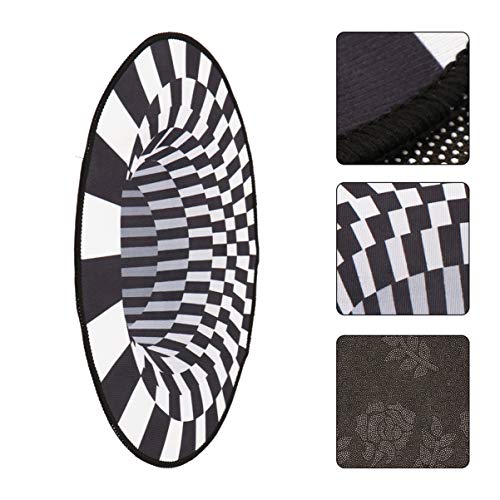 BESPORTBLE Floor Rug Circle Rugs Carpet 2ft Small Oval Floor Mat Sunken Visual Effect Black- White Carpet Pet Lying Mat Porch Insole Home Decor 60x39CM