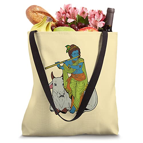 Hindu god - the blue flute player Krishna Tote Bag