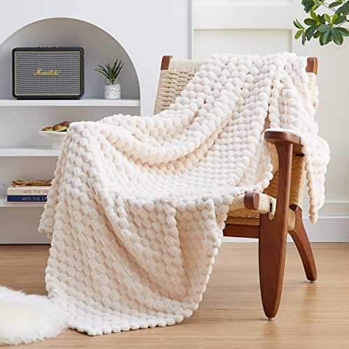 EXQ Home Fleece Throw Blanket for Couch or Bed - 3D Imitation Turtle Shell Jacquard Decorative Blankets - Cozy Soft Lightweight Fuzzy Flannel Blanket Suitable for All Seasons(50"×60",Beige)