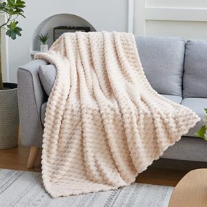 EXQ Home Fleece Throw Blanket for Couch or Bed - 3D Imitation Turtle Shell Jacquard Decorative Blankets - Cozy Soft Lightweight Fuzzy Flannel Blanket Suitable for All Seasons(50"×60",Beige)