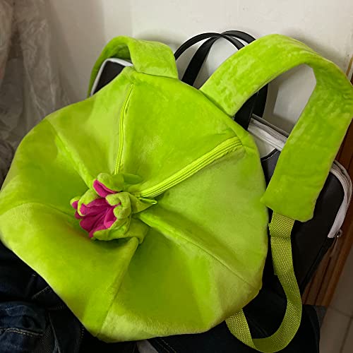 15.74” Green Plush Backpack Plant Flower Bag Cute Kawaii Funny Bag Purse Anime Game Gift for Adults Mens Women