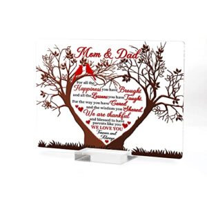 ARTSYWIX Mom & Dad Gifts from Daughter Son, To My Parents Acrylic Plaque w/ Stand, Thank You Mom & Dad Keepsake, Grateful Gift for Parents Mother-in-law, Bonus Mom Stepdad Present, Gift for Anniversary