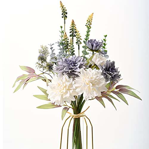 GDSSG Fake Artificial Flowers Arrangements Centerpiece Table Decorations Like Real Silk Flowers Bouquets Wedding Centerpieces for Table Faux White Blue Dahlia Home Kitchen Garden Party Decor