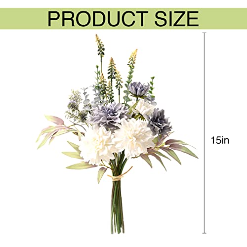 GDSSG Fake Artificial Flowers Arrangements Centerpiece Table Decorations Like Real Silk Flowers Bouquets Wedding Centerpieces for Table Faux White Blue Dahlia Home Kitchen Garden Party Decor