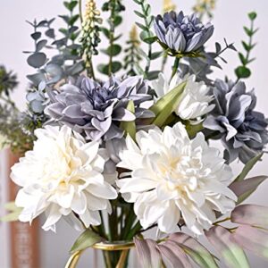 GDSSG Fake Artificial Flowers Arrangements Centerpiece Table Decorations Like Real Silk Flowers Bouquets Wedding Centerpieces for Table Faux White Blue Dahlia Home Kitchen Garden Party Decor