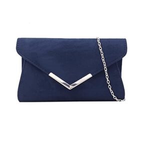 Milisente Solid Clutch Purses For Women Large Wedding Suede Purses For Ladies Evening(Navy Blue)