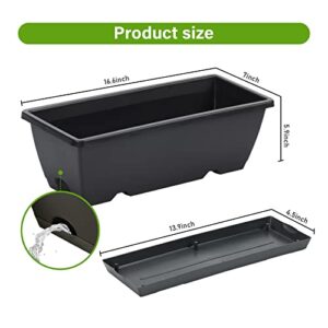 Whonline 8 Pack Window Box Planter 17 Inch Black Plastic Vegetable Flower Planters Boxes Rectangular Flower Pots with Saucers for Indoor Outdoor Garden Patio