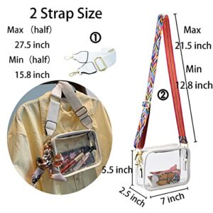 KlaOYer 2 Adjustable Strap PVC Clear Crossbody Bags with Silk, Stadium Approved Transparent Shoulder Bag Handbag Small Square Phone Bag Zipper Purse(white)