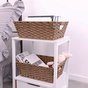 ROSOS Wicker Baskets 15", Waterproof Wicker Storage Baskets for Shelves 2 Pack, Hand-Woven Large Wicker Baskets for Storage, Washable Plastic Wicker Baskets for Organizing with Sturdy Built-in Handles