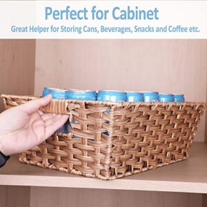 ROSOS Wicker Baskets 15", Waterproof Wicker Storage Baskets for Shelves 2 Pack, Hand-Woven Large Wicker Baskets for Storage, Washable Plastic Wicker Baskets for Organizing with Sturdy Built-in Handles