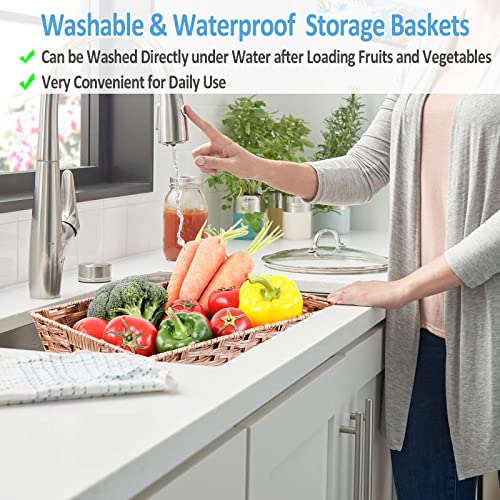 ROSOS Wicker Baskets 15", Waterproof Wicker Storage Baskets for Shelves 2 Pack, Hand-Woven Large Wicker Baskets for Storage, Washable Plastic Wicker Baskets for Organizing with Sturdy Built-in Handles