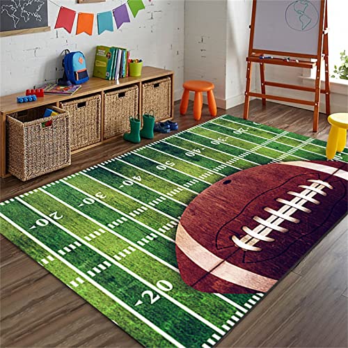 HONGXIU Sports Field Area Rug, Football Rug, American Style Retro Football Home Decor Rug for Living Room Bedroom Children's Room Game Room Kindergarten Non-Slip Washable 3x4ft