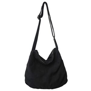 tupiriyn women’s canvas crossbody bag casual shoulder bag solid color hobo bag large shopping bag messenger bag unisex (black)