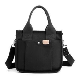 large capacity multi-pocket handbag japanese handmade tote bag with zipper tote purses crossbody bag canvas handbag for women (black)