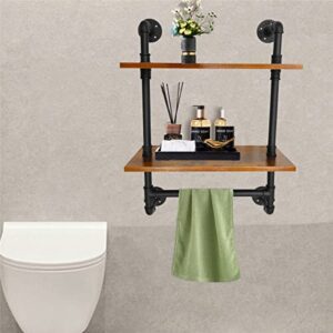 Industrial Pipe Shelving,Iron Pipe Shelves Industrial Bathroom Shelves with Towel bar,20 in Rustic Metal Pipe Floating Shelves Pipe Wall Shelf,2 Tier Industrial Shelf Wall Mounted