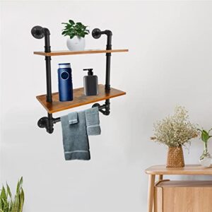 Industrial Pipe Shelving,Iron Pipe Shelves Industrial Bathroom Shelves with Towel bar,20 in Rustic Metal Pipe Floating Shelves Pipe Wall Shelf,2 Tier Industrial Shelf Wall Mounted
