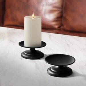 lamplust candle stands for pillar candles – 2 pack, matte black, fits up to 4 inch diameter candles, decorative candle plates for modern home decor, 2 inch tall, perfect for wedding centerpiece