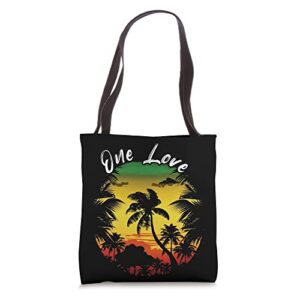 rasta reggae sunset rastafarian jamaican vacation one love tote bag