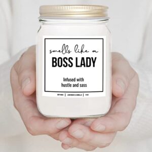 YouNique Designs Boss Lady Candle, 8 Ounces, Boss Lady Candles for Women, Boss Candle, Boss Bade, White All Natural Soy Vegan Aromatherapy Candles for Home Scented (Lavender & Vanilla)