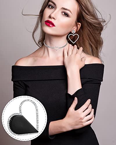 Henoyso Cute Mini Heart Shape Women Evening Clutch Bag Rhinestone Choker Necklace Heart Earrings for Valentine's Day Gift (Black)