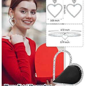 Henoyso Cute Mini Heart Shape Women Evening Clutch Bag Rhinestone Choker Necklace Heart Earrings for Valentine's Day Gift (Black)