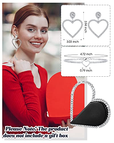 Henoyso Cute Mini Heart Shape Women Evening Clutch Bag Rhinestone Choker Necklace Heart Earrings for Valentine's Day Gift (Black)