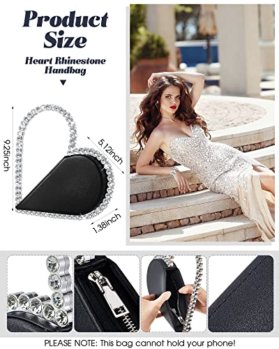 Henoyso Cute Mini Heart Shape Women Evening Clutch Bag Rhinestone Choker Necklace Heart Earrings for Valentine's Day Gift (Black)