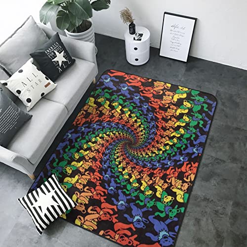 Bear Dancing Tie Dye Area Rug 58x80 Inch (4.84x6.67 Ft), Modern Fluffy Living Room Area Rug, Water Absorption Luxury Large Area Rug, Soft Non-Slip Area Rugs for Bedroom Dorm Dining Room Decor