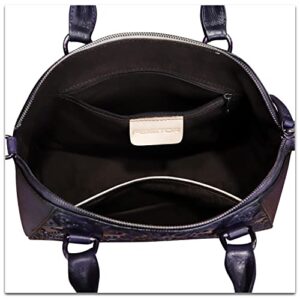 Genuine Leather Satchel for Women Embossed Leather Handbag Top Handle Bags Handmade Purse Crossbody Tote Handbags (Purple)