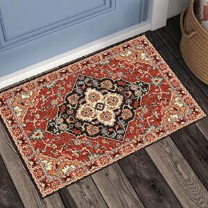 urtlmaji vintage persian medallion area rug, 2×3 washable small rug non-slip low pile door mat oriental boho floral throw rugs for kitchen bedroom bathroom entryway sink laundry(red/multi)