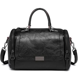 kkp women’s purse leather handbags women travel satchel bag adjustable strap boston bag-black