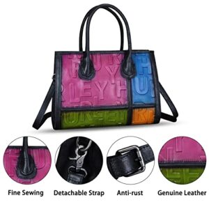 Genuine Leather Satchel for Women Embossed Leather Handbag Top Handle Handbags Handmade Purse Crossbody Tote Bag (Multicolor1)