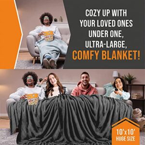 Oversized King Blanket 120x120 - Extra Large Blanket - Biggest Blanket in the World - 10x10 Family Blanket - Super Cozy Fleece Throw - Huge Blanket for Bed - Biggest Gift of 2023 (Dark Gray)