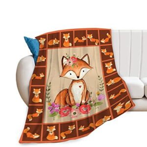 fox blanket for girls cozy fluffy cute fox floral fleece throw blanket soft warm plush fuzzy cartoon foxes animal lightweight flannel gifts blanket adult kids 50″x40″