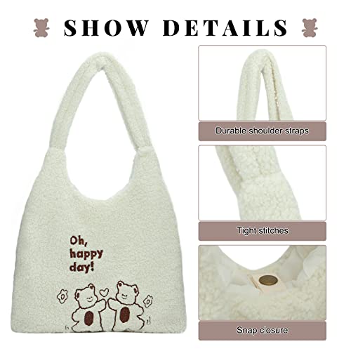 Freie Liebe Cute Bags for Women Tote Bag Aesthetic Girls Fluffy Teddy Bear Purse Plush Shoulder Hobo Handbags