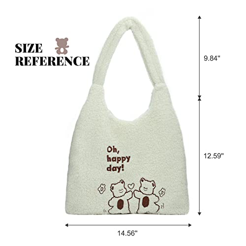 Freie Liebe Cute Bags for Women Tote Bag Aesthetic Girls Fluffy Teddy Bear Purse Plush Shoulder Hobo Handbags