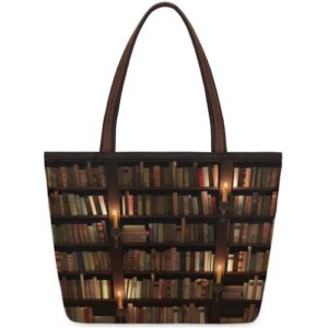 auuxva women tote bag medium handbags library bookshelf pattern shoulder bags with zipper satchel bags purse for work travel beach shopping school gift bags