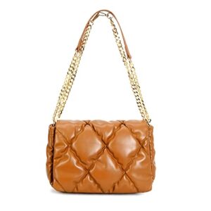 herald quilted pillow shoulder bag for women with chunky chain padded puffer puffy trendy ruched crossbody handbag side purse (medium size)