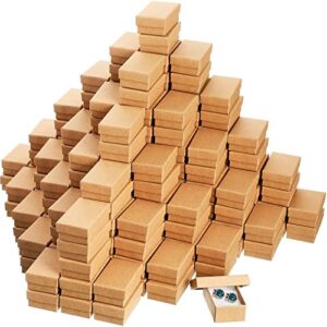200 pcs cardboard jewelry gift boxes with lids, 2 5/8 x 1 5/8 x 1 inch bulk small kraft jewelry gift box cotton filled jewelry gift boxes for necklace earring ring bracelet jewelry store display