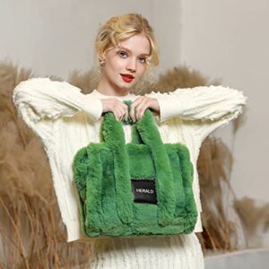 Herald Large Tote Bags For Women Soft Winter Fluffy Fuzzy Furry Plush Top Handle Purse and Handbag With Shoulder Strap (Green)