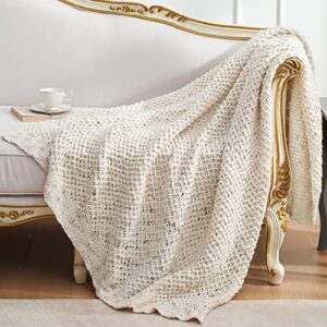 Amélie Home Chunky Slub Bulky Yarn Knit Blanket Textured Mulberry Woven Luxury Throw for Farmhouse Boho Decor Throw Blanket (Cream,50''x 60'')