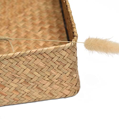 TICYACK Straw Storages Baskets With Lid, Hand-Woven of Seagrass Square Storage Bins, for Desktop Home Decoration (S/M/L)