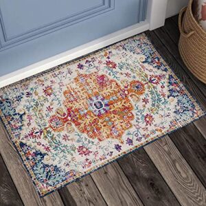 urtlmaji bohemian medallion area rug- 2×3 washable rugs non-slip vintage distressed floral small bath rug doormat persian oriental throw rugs low pile carpet for sink kitchen entry bedroom laundry