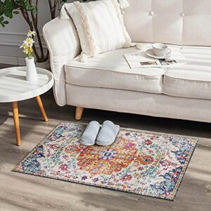 Urtlmaji Bohemian Medallion Area Rug- 2x3 Washable Rugs Non-Slip Vintage Distressed Floral Small Bath Rug Doormat Persian Oriental Throw Rugs Low Pile Carpet for Sink Kitchen Entry Bedroom Laundry