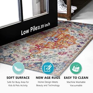 Urtlmaji Bohemian Medallion Area Rug- 2x3 Washable Rugs Non-Slip Vintage Distressed Floral Small Bath Rug Doormat Persian Oriental Throw Rugs Low Pile Carpet for Sink Kitchen Entry Bedroom Laundry