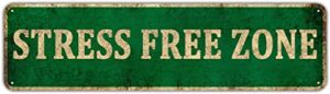 kioziy tin sign stress free zone rustic lake beach house cottage cabin metal signs 4″ x 16″