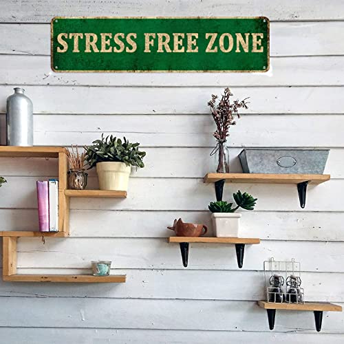 KIOZIY Tin Sign Stress Free Zone Rustic Lake Beach House Cottage Cabin Metal Signs 4" x 16"