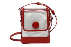 clear small satchel red holographic leather trim with removable interchangeable liner