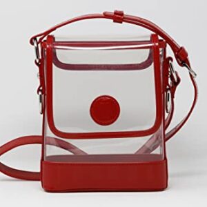 Clear Small Satchel Red Holographic Leather Trim with Removable Interchangeable Liner